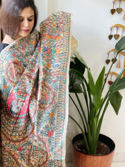 Handpainted Madhubani Dupatta in Pure Tussar Silk - Masakalee