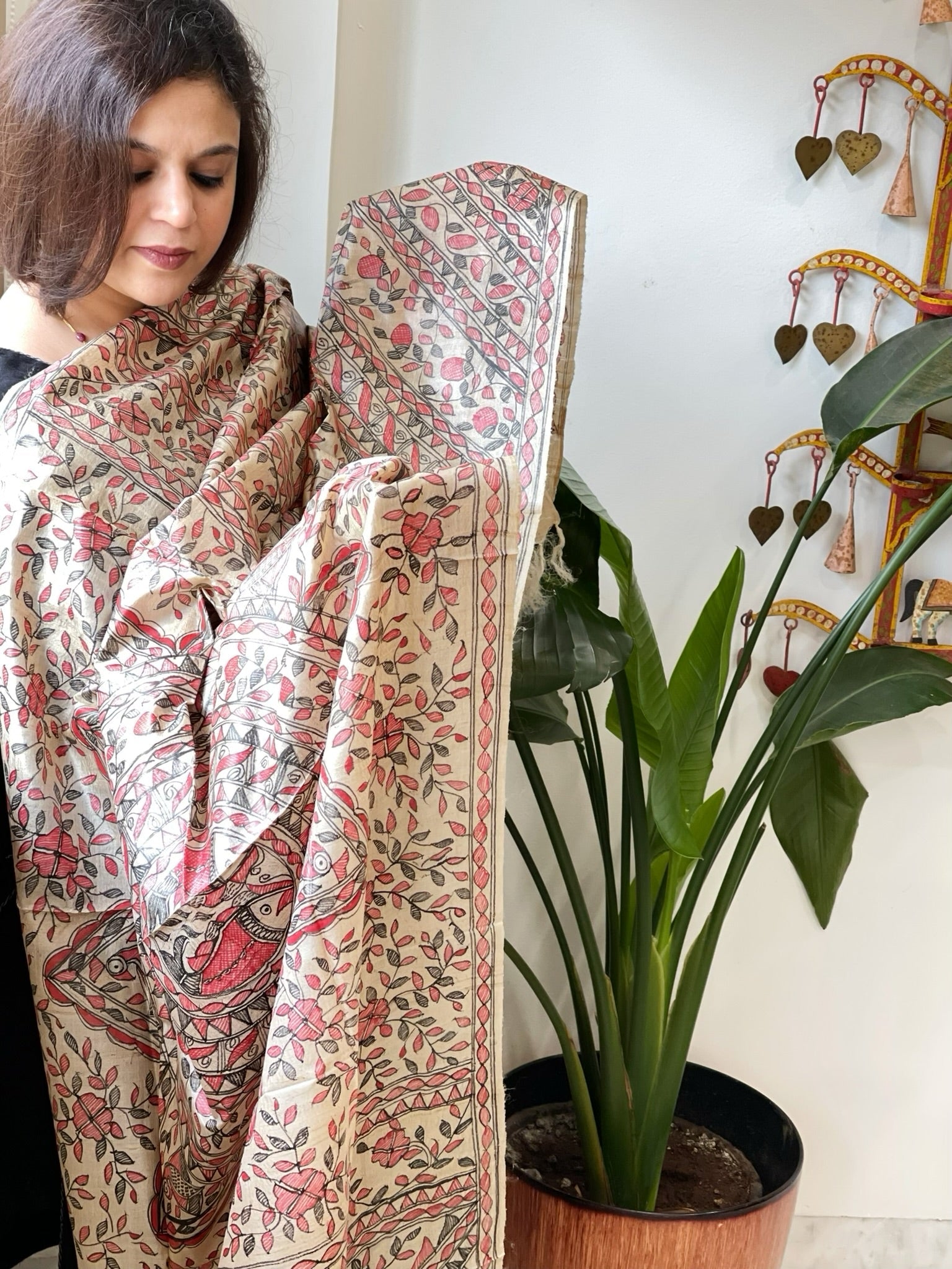 Handpainted Madhubani Dupatta in Pure Tussar Silk - Masakalee