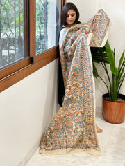 Handpainted Madhubani Dupatta in Pure Tussar Silk - Masakalee