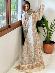 Handpainted Madhubani Dupatta in Pure Tussar Silk - Masakalee
