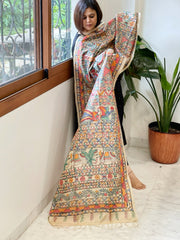 Handpainted Madhubani Dupatta in Pure Tussar Silk - Masakalee