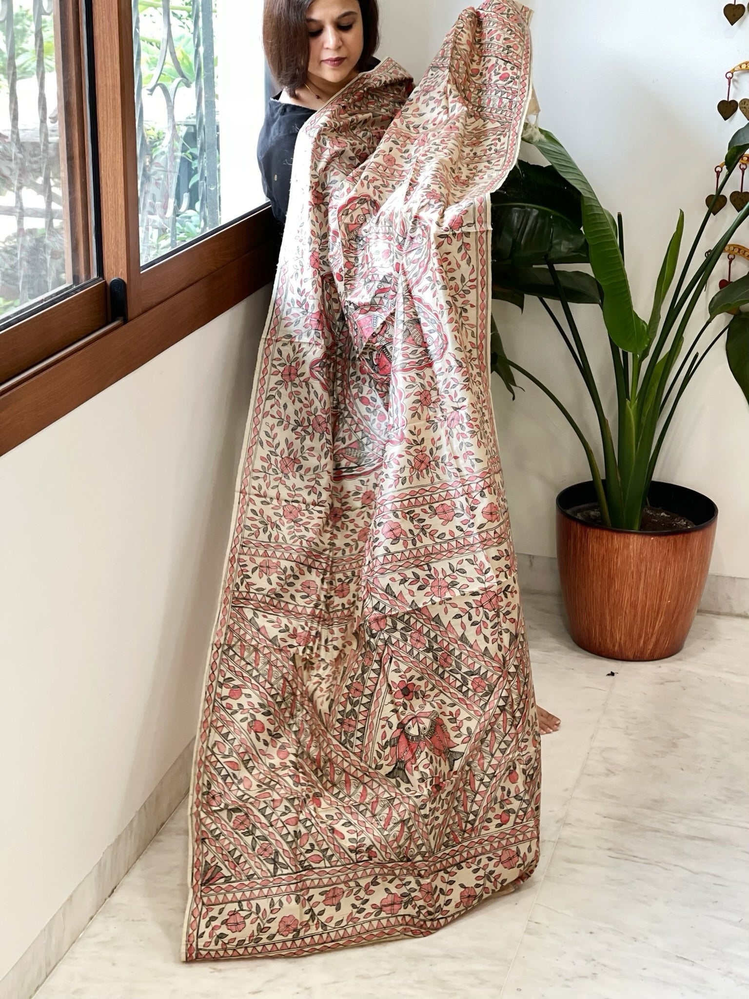 Handpainted Madhubani Dupatta in Pure Tussar Silk - Masakalee
