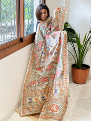 Handpainted Madhubani Dupatta in Pure Tussar Silk - Masakalee