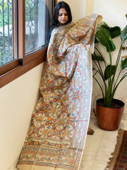 Handpainted Madhubani Dupatta in Pure Tussar Silk - Masakalee