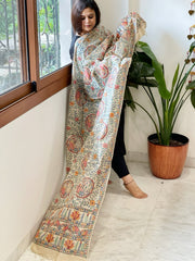 Handpainted Madhubani Dupatta in Pure Tussar Silk - Masakalee