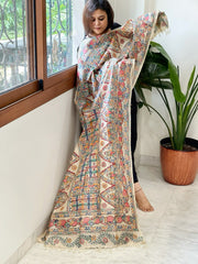 Handpainted Madhubani Dupatta in Pure Tussar Silk - Masakalee