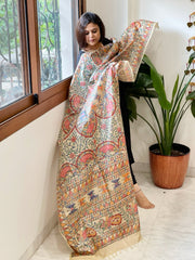 Handpainted Madhubani Dupatta in Pure Tussar Silk - Masakalee