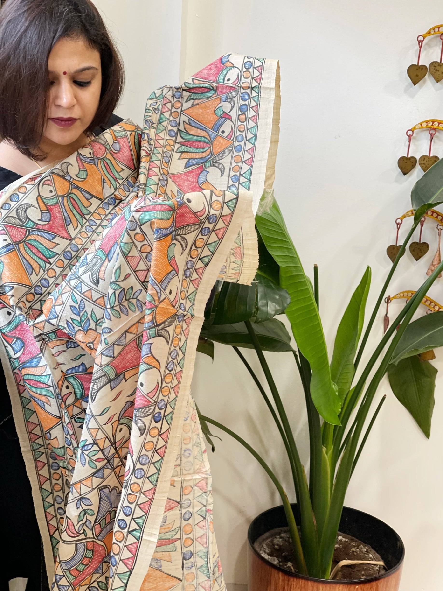 Handpainted Madhubani Dupatta in Pure Tussar Silk - Masakalee