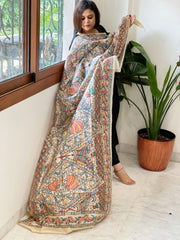 Handpainted Madhubani Dupatta in Pure Tussar Silk - Masakalee