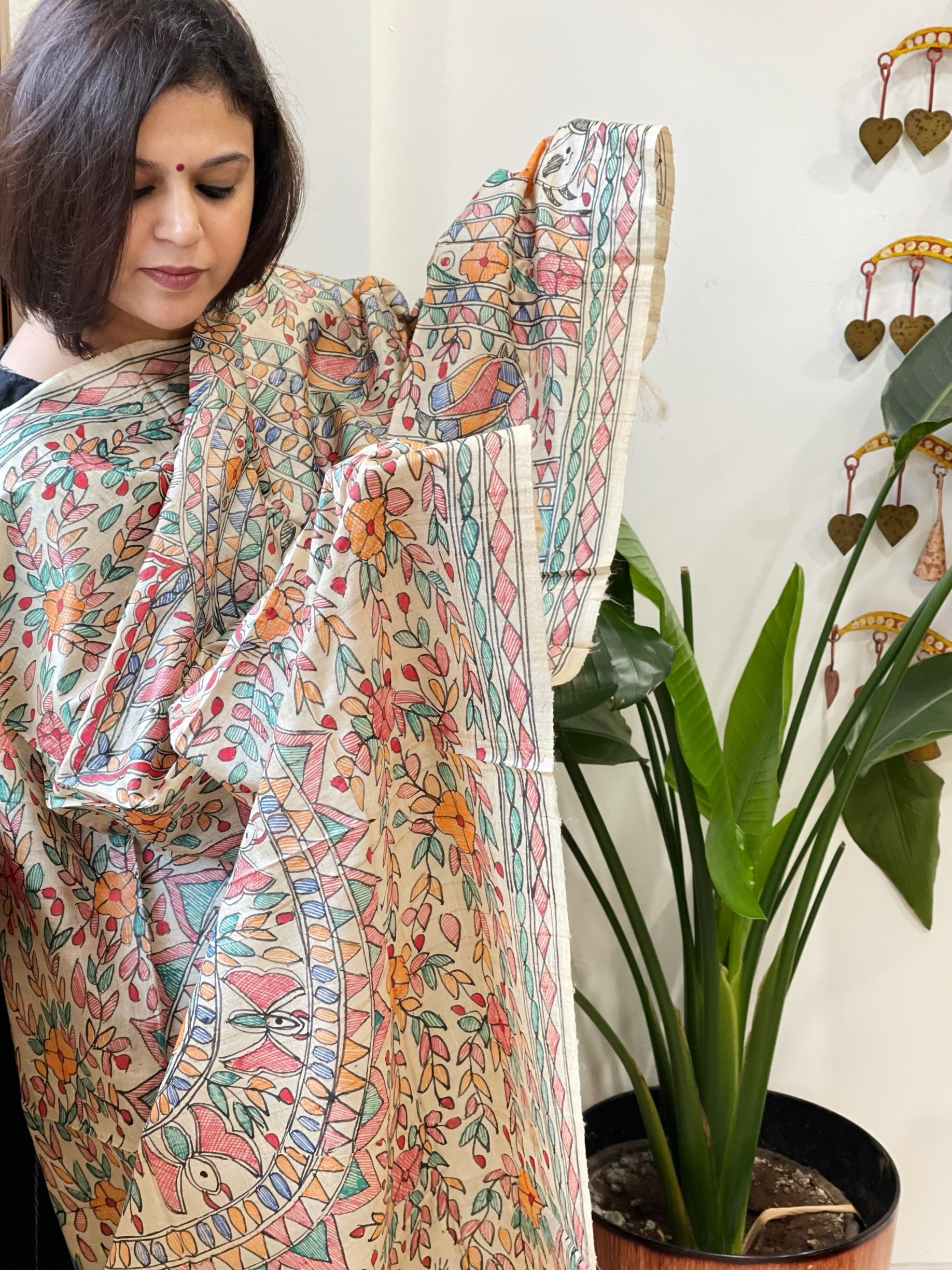 Handpainted Madhubani Dupatta in Pure Tussar Silk - Masakalee
