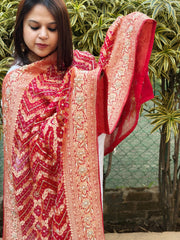 Handwoven Bareek Bandhani dupatta with Dabka Handwork in Pure Gajji silk - Masakalee