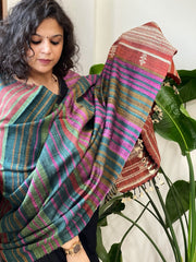 Handwoven Bhujodi Shawl in Pure Tussar and Wool - Masakalee