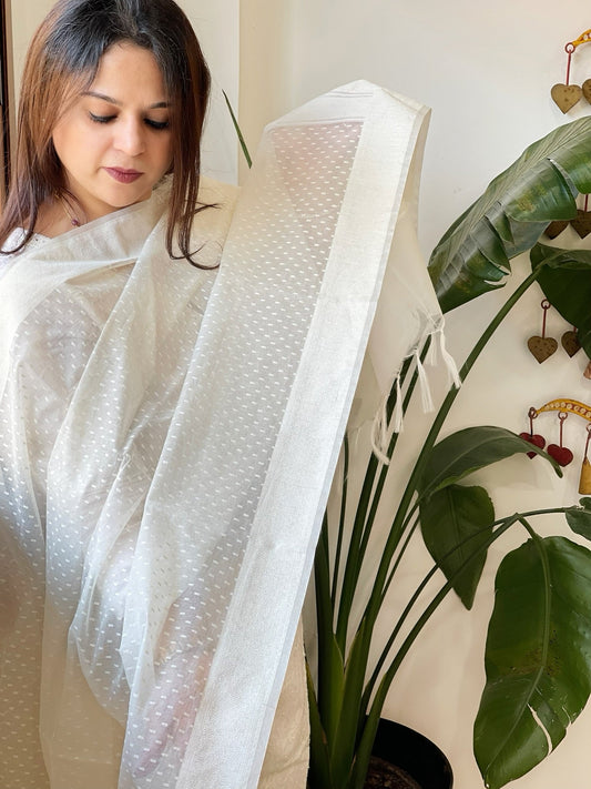 Handwoven Chanderi Dupatta with Self Design - Masakalee