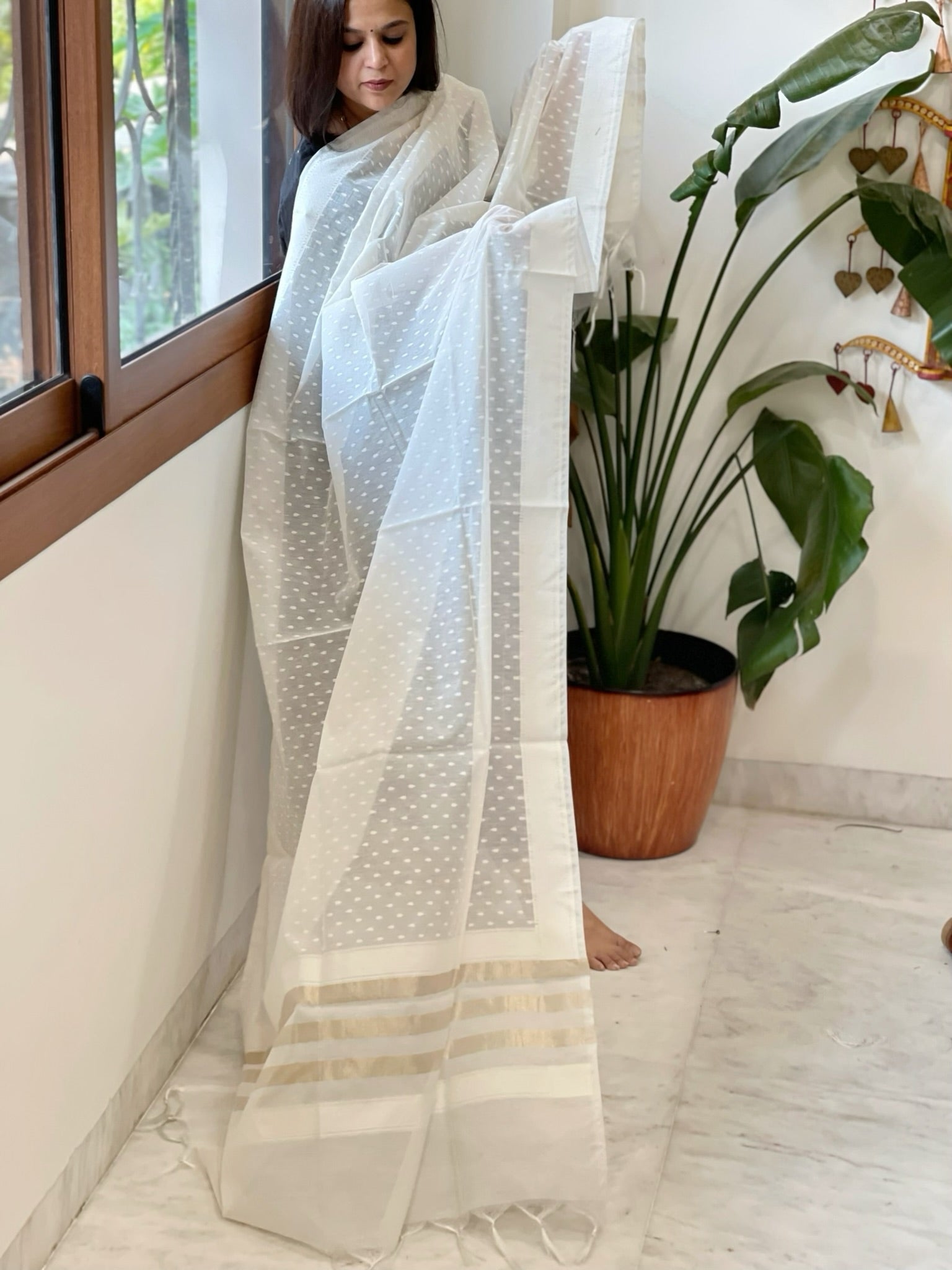Handwoven Chanderi Dupatta with Self Design - Masakalee