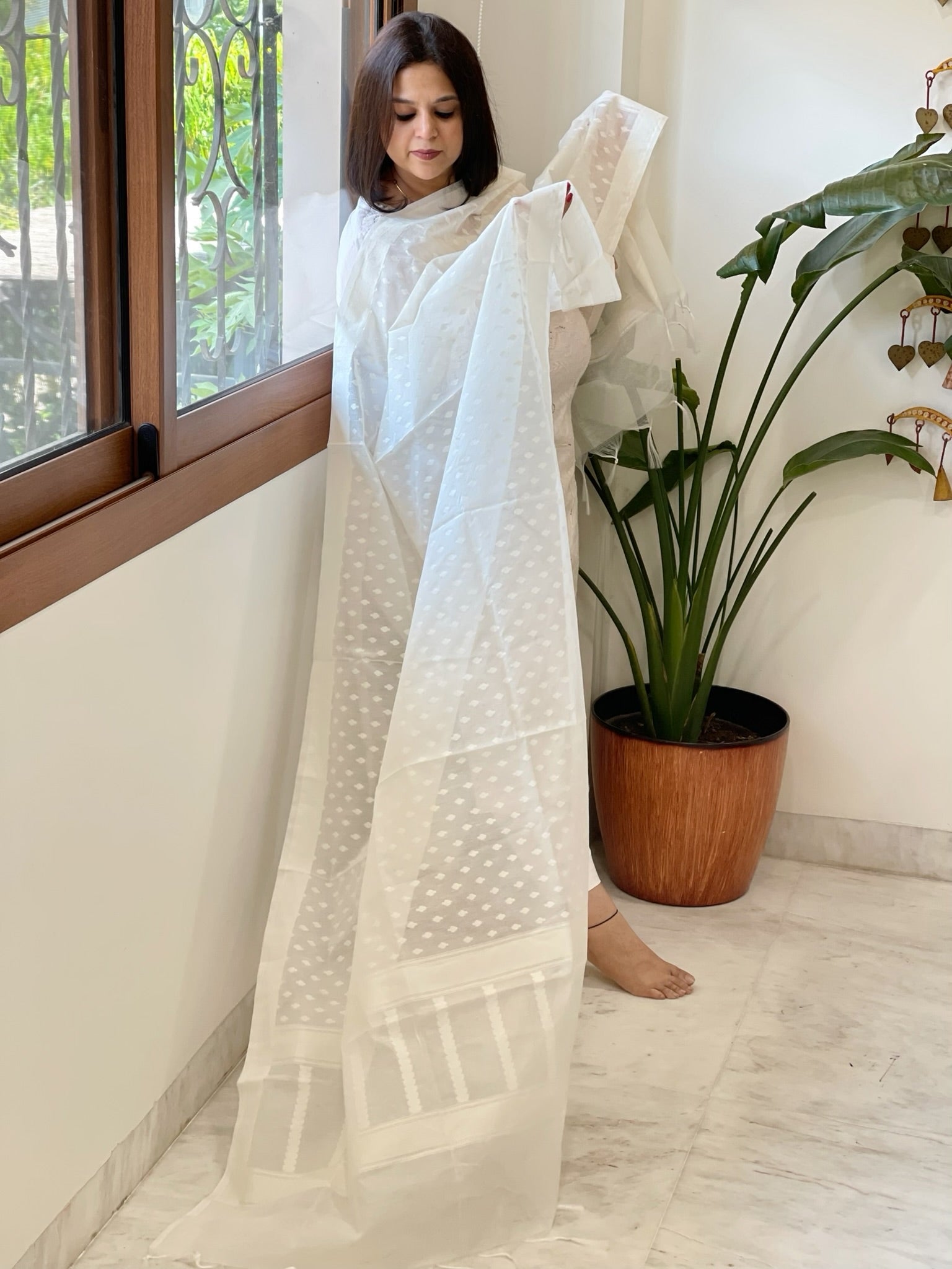 Handwoven Chanderi Dupatta with Self Design - Masakalee
