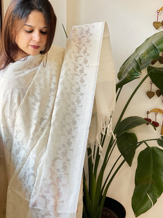 Handwoven Chanderi Dupatta with Self Design - Masakalee
