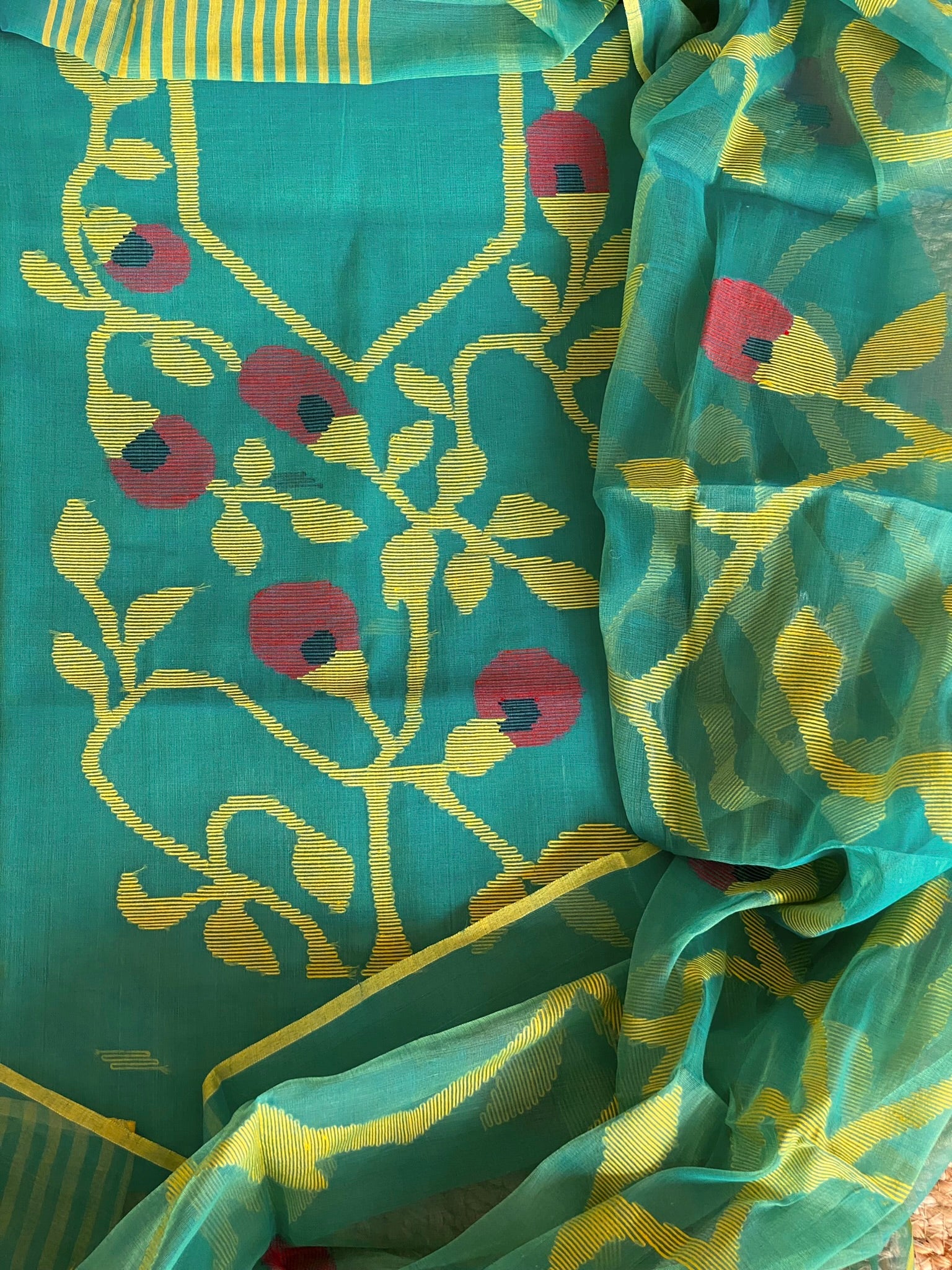 Handwoven Jamdani Dupatta Set (Kurta Fabric+Dupatta) in Pure Muslin - Masakalee