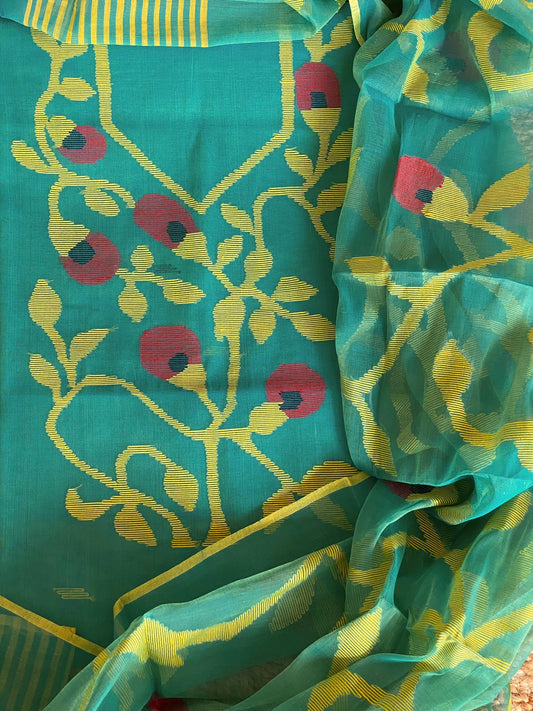 Handwoven Jamdani Dupatta Set (Kurta Fabric+Dupatta) in Pure Muslin - Masakalee