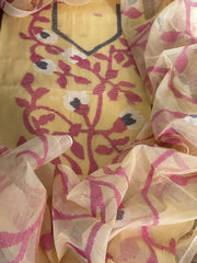 Handwoven Jamdani Dupatta Set (Kurta Fabric+Dupatta) in Pure Muslin - Masakalee