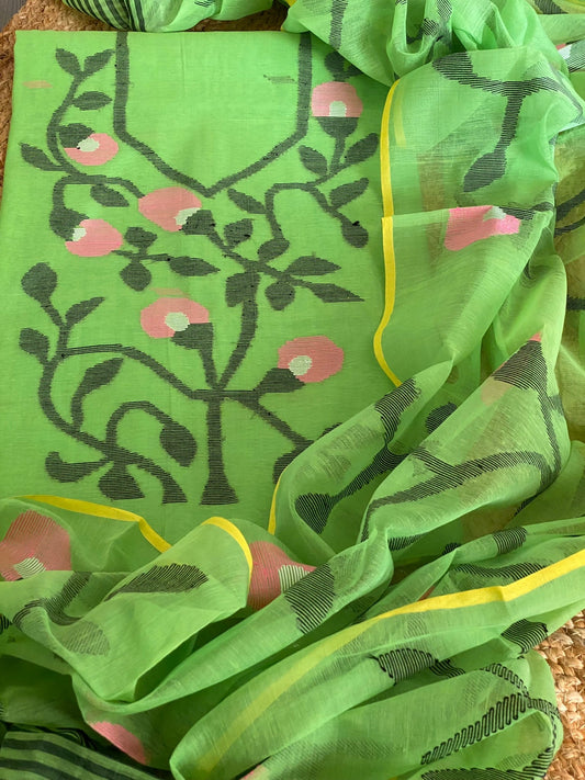 Handwoven Jamdani Dupatta Set (Kurta Fabric+Dupatta) in Pure Muslin - Masakalee