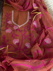 Handwoven Jamdani Dupatta Set (Kurta Fabric+Dupatta) in Pure Muslin - Masakalee