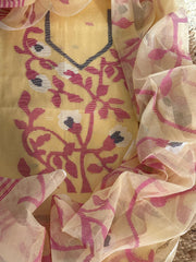 Handwoven Jamdani Dupatta Set (Kurta Fabric+Dupatta) in Pure Muslin - Masakalee