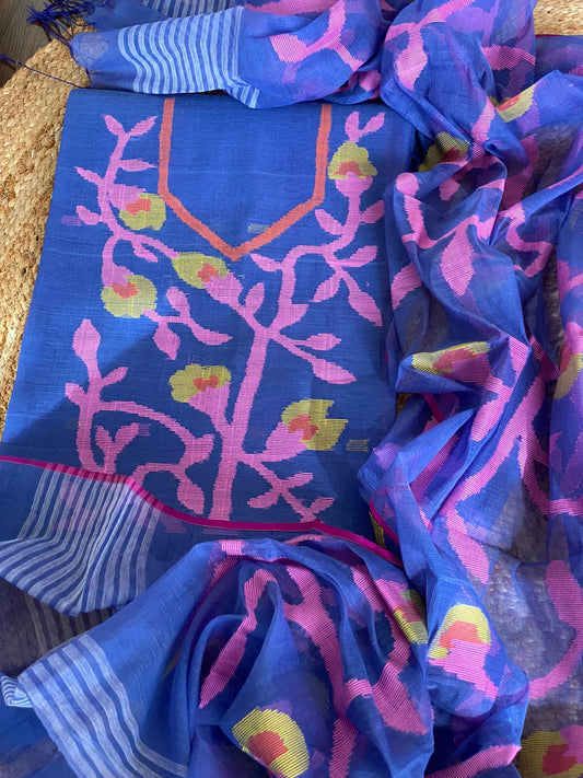Handwoven Jamdani Dupatta Set (Kurta Fabric+Dupatta) in Pure Muslin - Masakalee