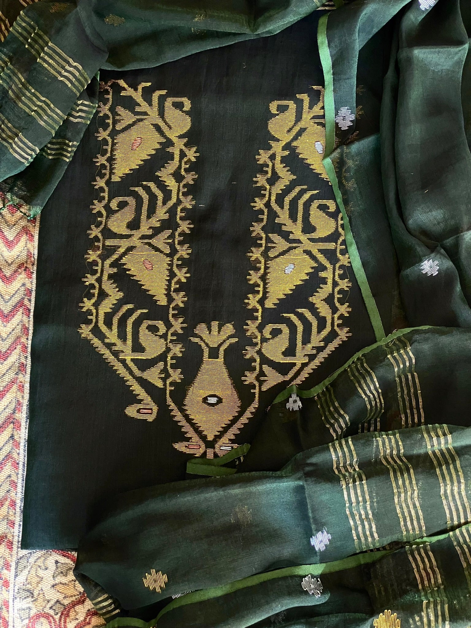 Handwoven Jamdani Dupatta Set (Kurta Fabric+Dupatta) in Pure Muslin Cotton - Masakalee