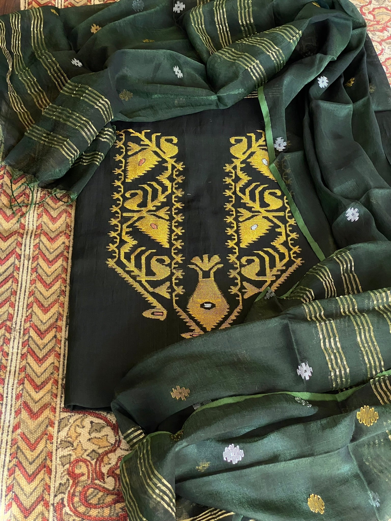 Handwoven Jamdani Dupatta Set (Kurta Fabric+Dupatta) in Pure Muslin Cotton - Masakalee