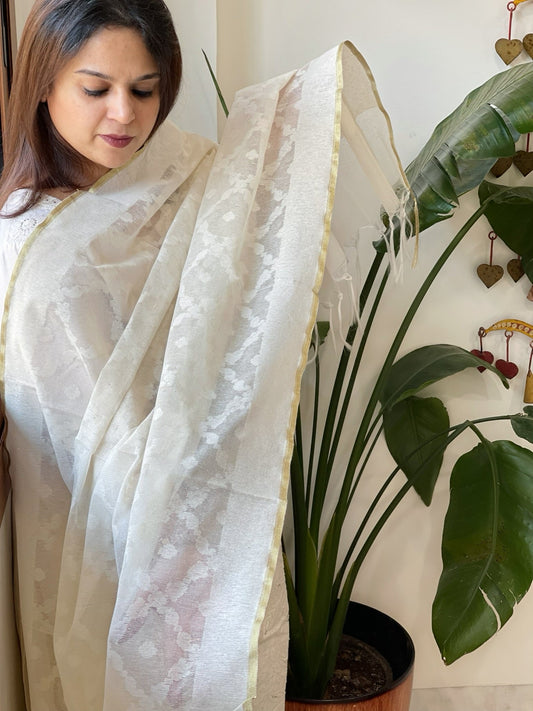 Handwoven Jute Matte Dupatta with Self Design - Masakalee
