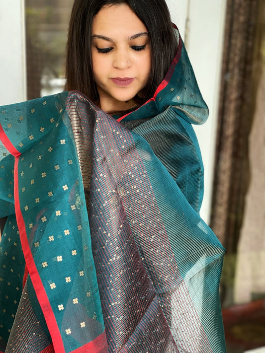 Handwoven Zari & Sequin Weaving Dupatta in Pure Silk - Masakalee