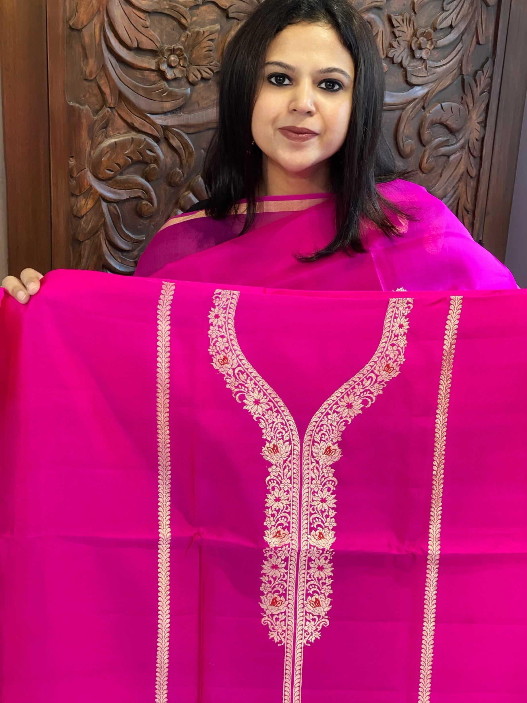 Hot Pink Designer Banarasi Suit Set in Pure Silk - Masakalee