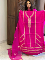 Hot Pink Designer Banarasi Suit Set in Pure Silk - Masakalee