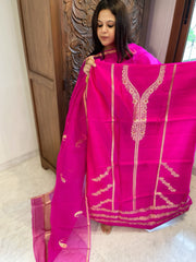 Hot Pink Designer Banarasi Suit Set in Pure Silk - Masakalee