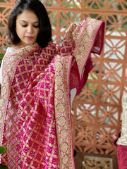 Hot Pink Handwoven NeemZari Bareek Bandhani with Dabka Handwork in Pure Georgette - Masakalee