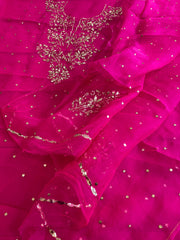 Hot Pink Suit Set with Mukaish Badla Handwork in Pure Organza - Masakalee