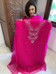 Hot Pink Suit Set with Mukaish Badla Handwork in Pure Organza - Masakalee