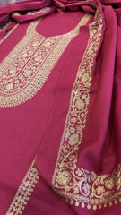 Hot Pink Winter Suit Set with Aari Work in Pashmina Wool - Masakalee