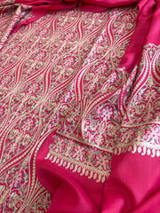 Hot Pink Winter Suit Set with Aari Work in Pashmina Wool - Masakalee