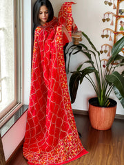 Red Handmade Phulkari Dupatta in Pure Chinon with Gota Handwork