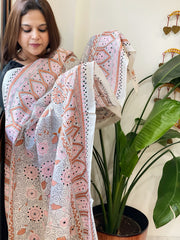 Ivory Handmade Nakshi Kantha Dupatta in Pure Silk - Masakalee