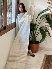 Ivory Handwoven Chanderi Dupatta with Zari Butas - Masakalee