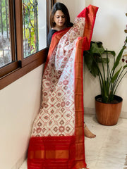 Ivory Handwoven Ikat Dupatta in Pure Silk - Masakalee