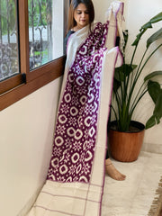 Ivory, Purple Double Ikat Telia Rumal Dupatta in Cotton - Masakalee