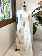 Ivory Suit Set with Gold Thread & Sequin Work in Pure Mul - Masakalee