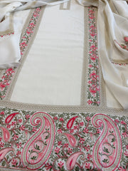 Ivory Winter Suit Set with Aari Work in Pashmina Wool - Masakalee