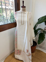 Ivory Winter Suit Set with Aari Work in Pashmina Wool - Masakalee