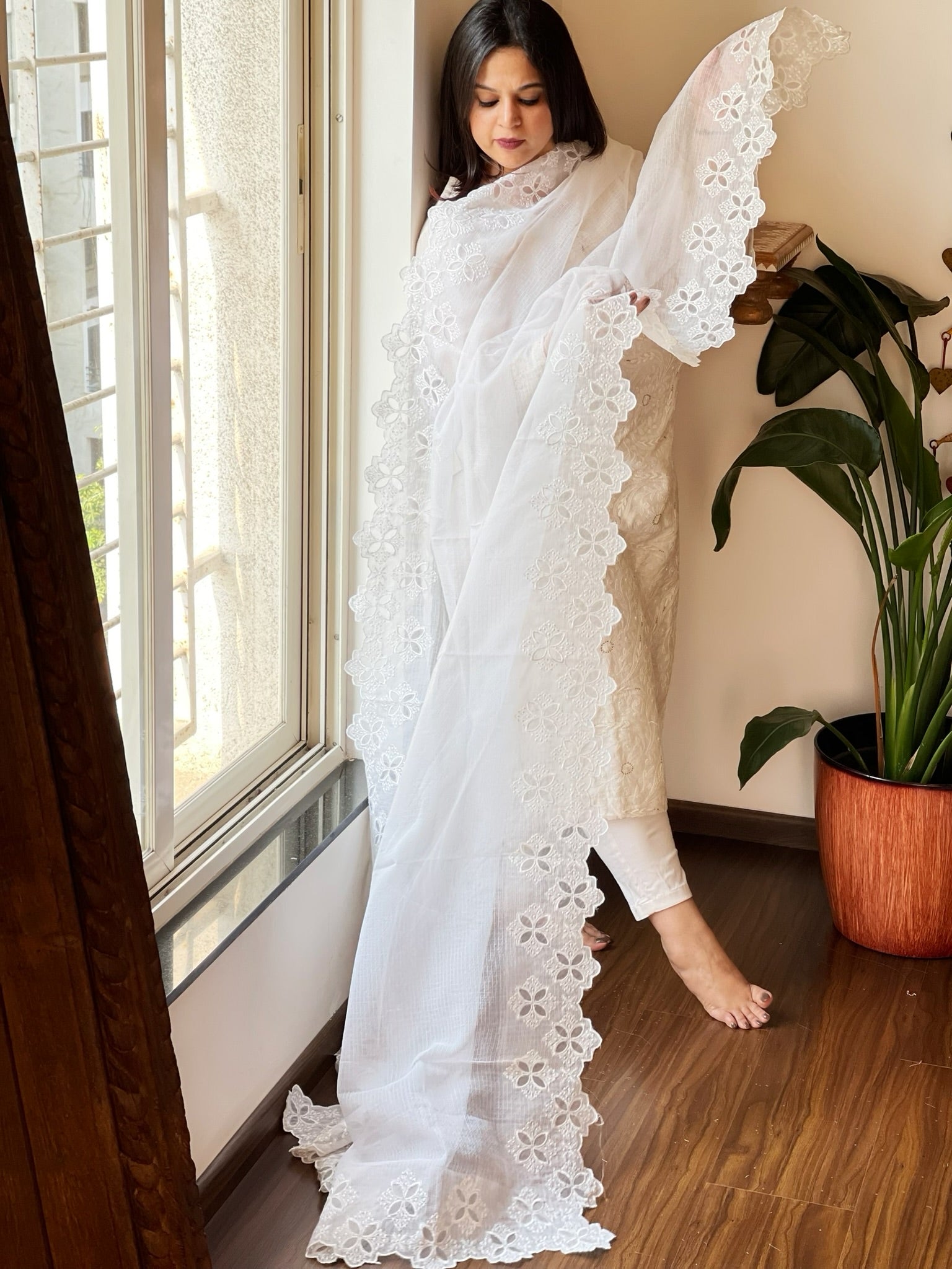 Kota Cotton Dupatta with Cut Work - Masakalee