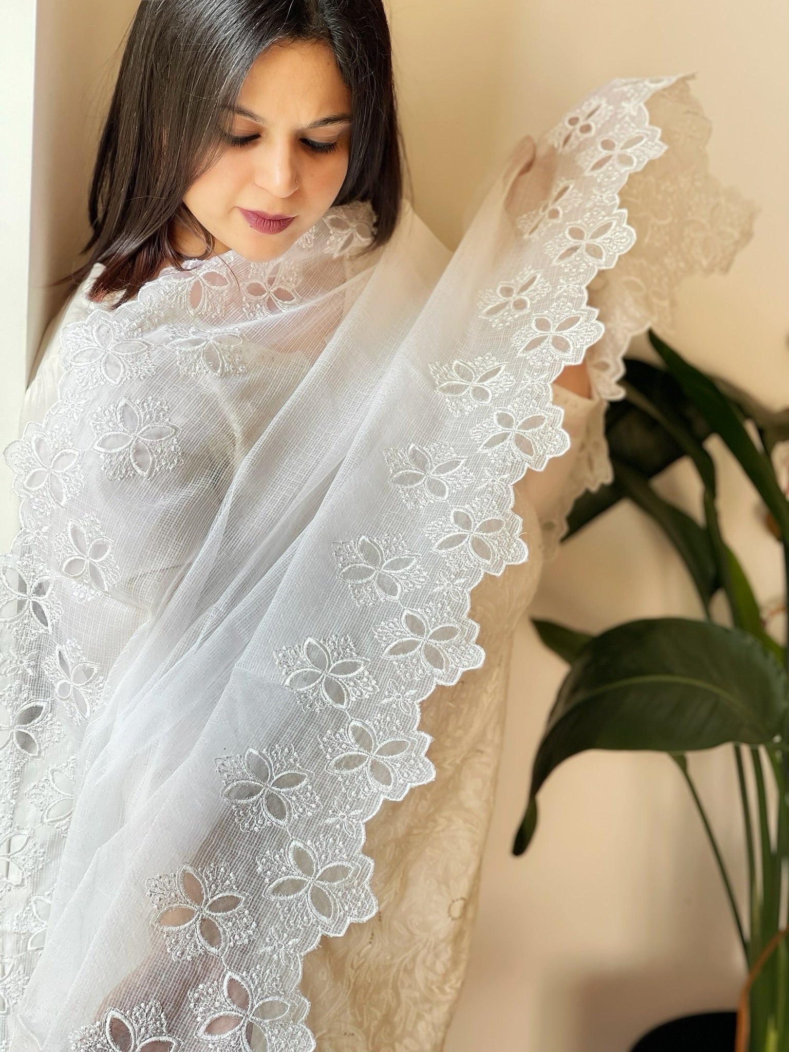 Kota Cotton Dupatta with Cut Work - Masakalee