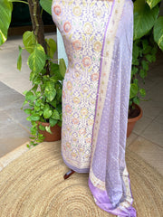 Lavander Handwoven Khaddi 3 - Piece Suit Set in Pure Georgette - Masakalee